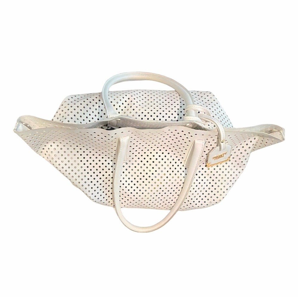 Poverty Flats Perforated White Tote Bag w/ Removable Insert Beach Resort Handbag - Picture 6 of 14